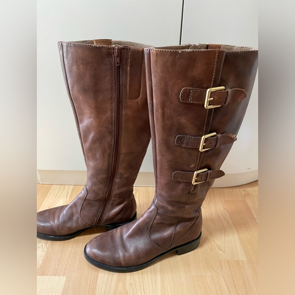 Ecco Brown Heeled Boots with Buckle Detail